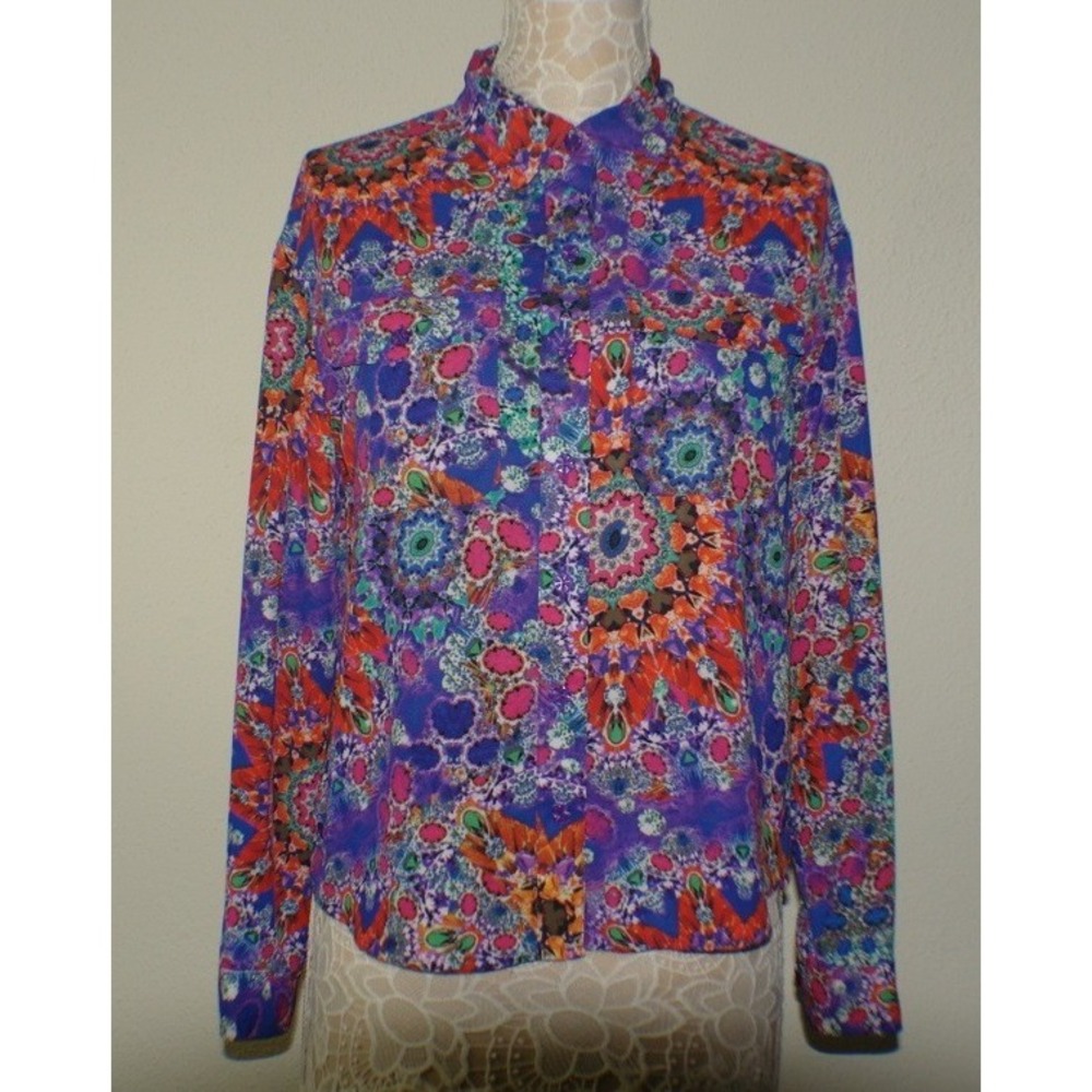 L'Amour Nanette Lepore Mandala Kaleidoscope Print Button Up Shirt Womens M